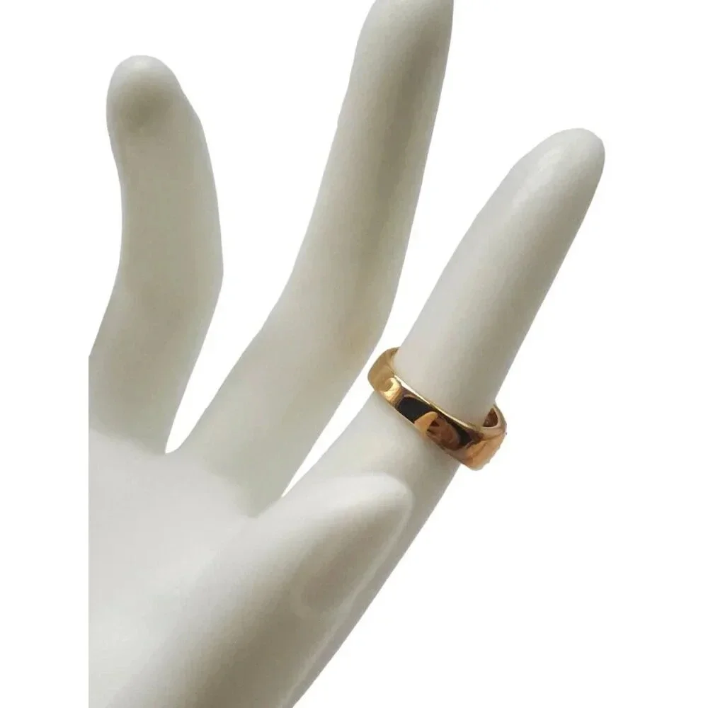 Dual Gold Silver Toned Clear Peach Rhinestone Band Ring Size 5.5